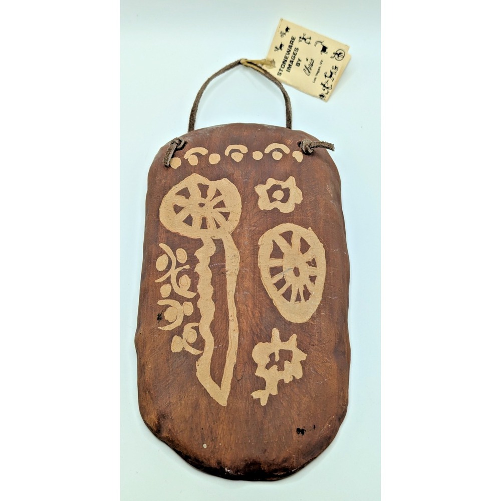 Vintage Chris Las Vegas Stoneware Images Petroglyph Art Pottery Wall Plaque NV